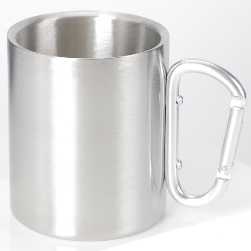 Tumbler 300ml Stainless Steel Travel Water Tea Coffee Mug Self Lock Carabiner Handle Cup For Camping Hiking Climbing Outdoor