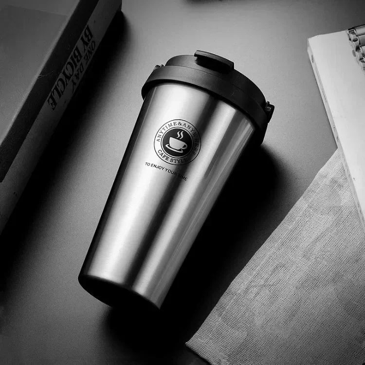Travel Coffee Cup with Lid and Handle 500ml Insulated Double Wall Leak-Proof Thermos Mug Vacuum Stainless Steel Tea Tumbler