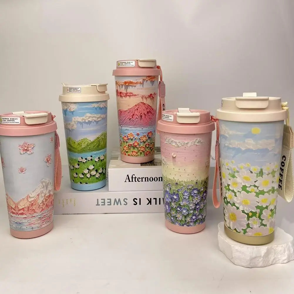 Colorful Flowers Garden Travel Coffee Tumblers Wildflower Tumbler Stainless Steel Cup with Lid & Straw Coffee Mug Holiday Gifts