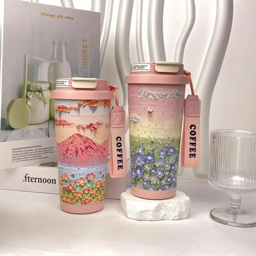 Colorful Flowers Garden Travel Coffee Tumblers Wildflower Tumbler Stainless Steel Cup with Lid & Straw Coffee Mug Holiday Gifts