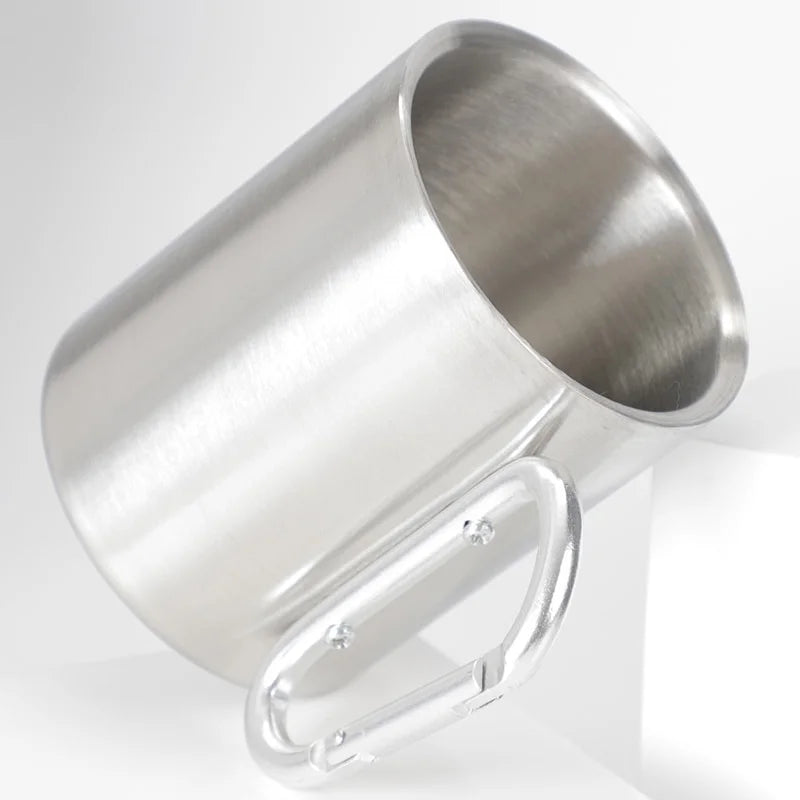 Tumbler 300ml Stainless Steel Travel Water Tea Coffee Mug Self Lock Carabiner Handle Cup For Camping Hiking Climbing Outdoor