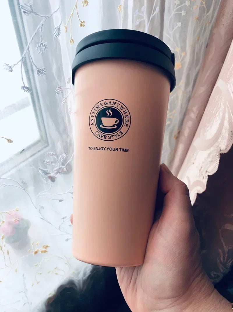 Travel Coffee Cup with Lid and Handle 500ml Insulated Double Wall Leak-Proof Thermos Mug Vacuum Stainless Steel Tea Tumbler
