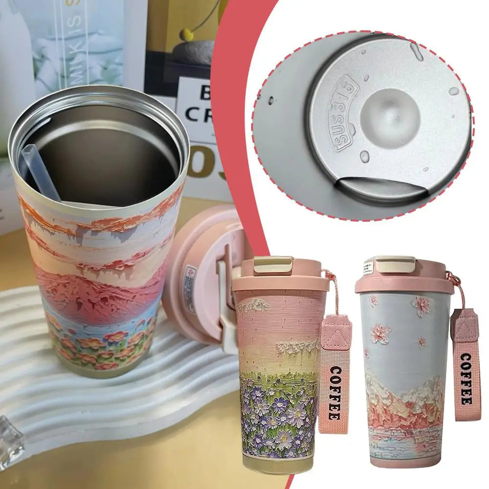 Colorful Flowers Garden Travel Coffee Tumblers Wildflower Tumbler Stainless Steel Cup with Lid & Straw Coffee Mug Holiday Gifts