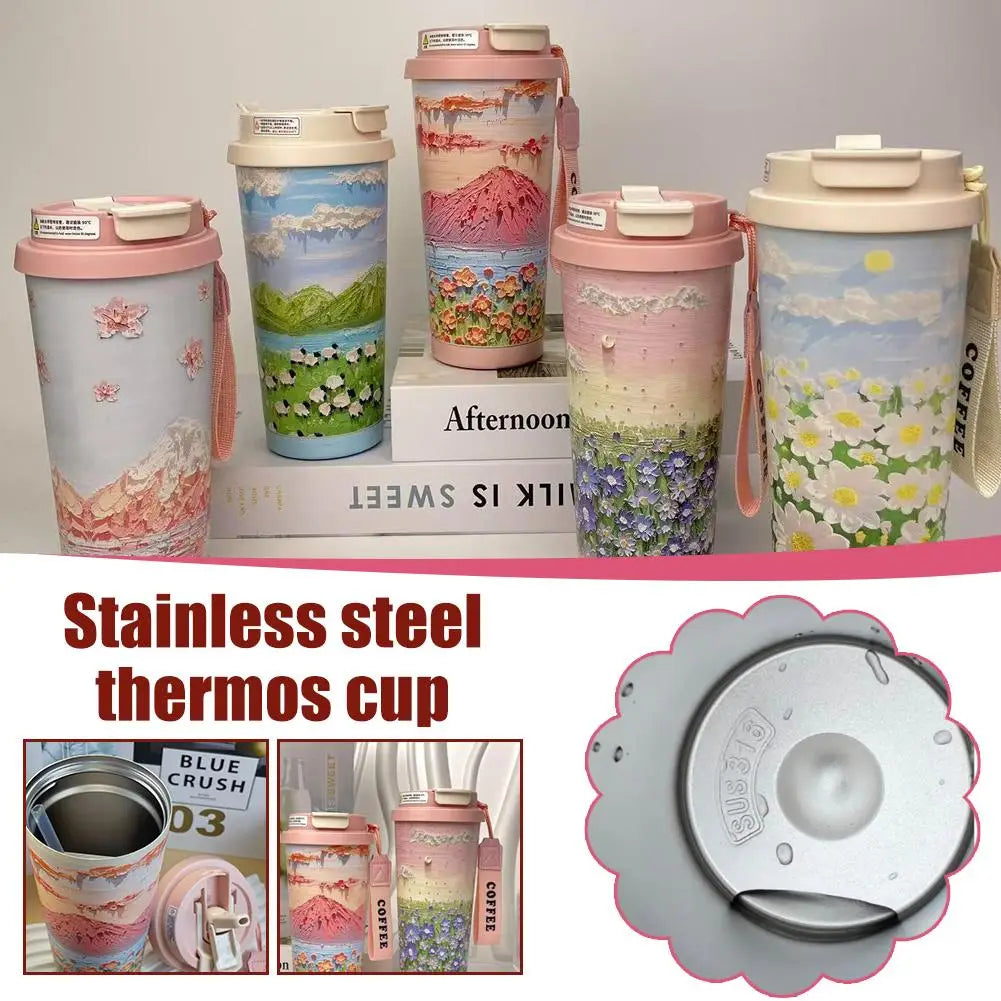 Colorful Flowers Garden Travel Coffee Tumblers Wildflower Tumbler Stainless Steel Cup with Lid & Straw Coffee Mug Holiday Gifts