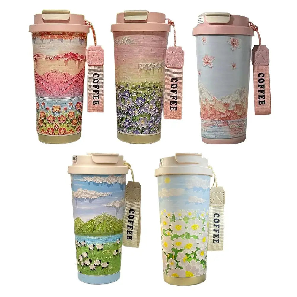 Colorful Flowers Garden Travel Coffee Tumblers Wildflower Tumbler Stainless Steel Cup with Lid & Straw Coffee Mug Holiday Gifts