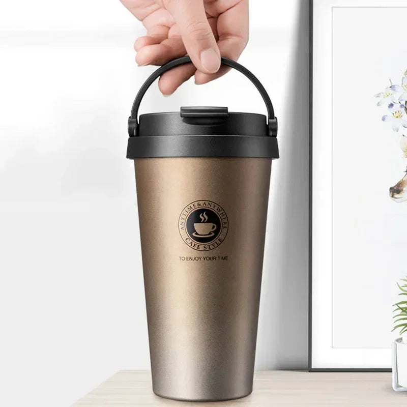 Travel Coffee Cup with Lid and Handle 500ml Insulated Double Wall Leak-Proof Thermos Mug Vacuum Stainless Steel Tea Tumbler