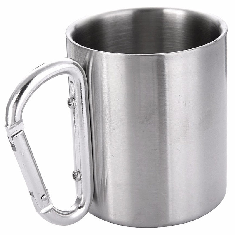 Tumbler 300ml Stainless Steel Travel Water Tea Coffee Mug Self Lock Carabiner Handle Cup For Camping Hiking Climbing Outdoor