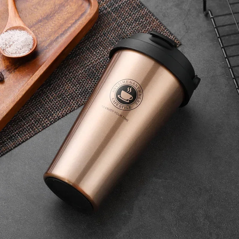 Travel Coffee Cup with Lid and Handle 500ml Insulated Double Wall Leak-Proof Thermos Mug Vacuum Stainless Steel Tea Tumbler