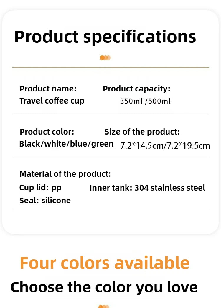 Vacuum Coffee Tumbler 350ml, Stainless Steel Thermal Mug, Leakproof with Handle for Travel water term Thermo bottle thermos cup