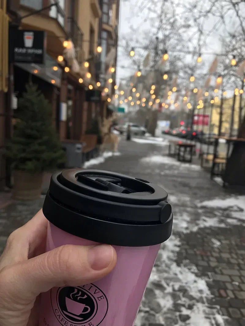 Travel Coffee Cup with Lid and Handle 500ml Insulated Double Wall Leak-Proof Thermos Mug Vacuum Stainless Steel Tea Tumbler
