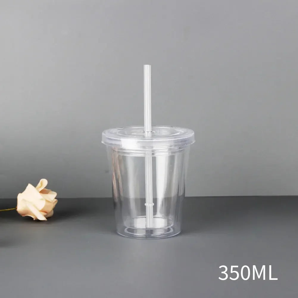 Clear Tumbler with Straw Reusable Transparent Double-layer Water Bottle for Coffee Milk DIY Smoothie Cup Drinkware